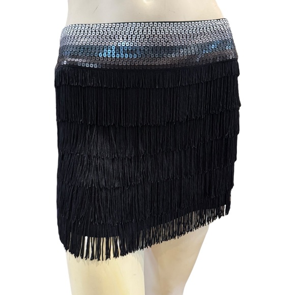 NEW Bebe Fringe and Sequined Silk Mini Skirt - Picture 1 of 10